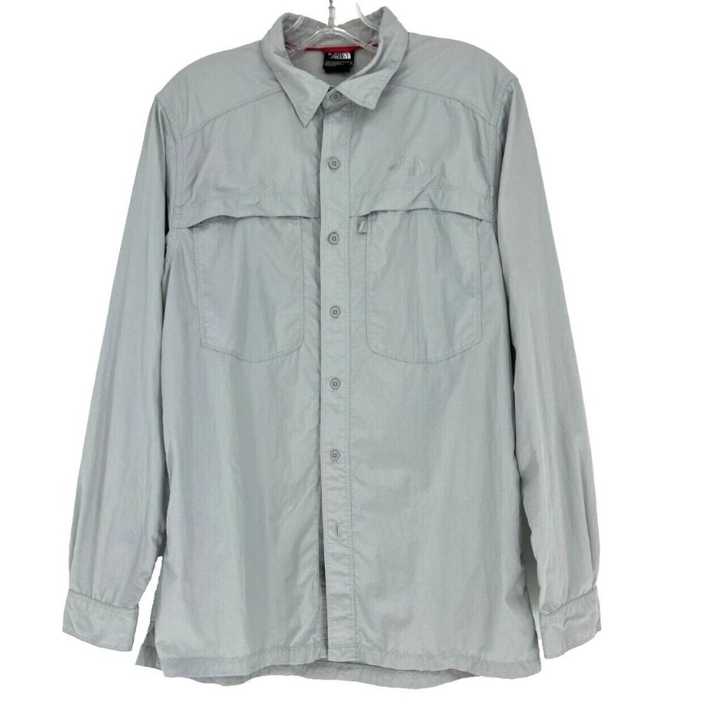 The North Face Shirt Men's Fishing Hiking Button Up Long Sleeve Gray -Small